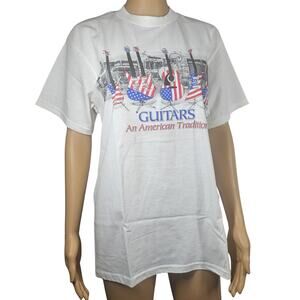 90s Red White Blue Stripes Fender Guitars An American Tradition Tee Shirt Size M